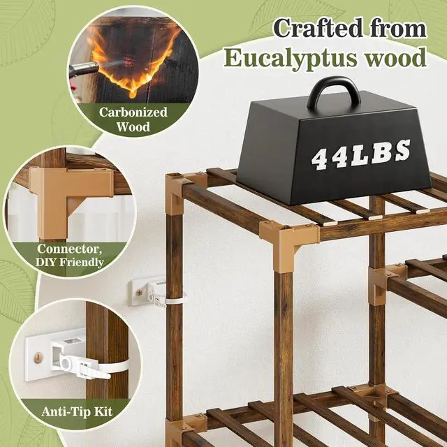 Alt view image 5 of 7 - Tiered Wood Plant Stand, Tall Corner Plant Shelf for 19-25 Pots, Hanging Plant Holder for Multiple Plants, Indoor Outdoor Use for Garden Balcony Patio Window Porch