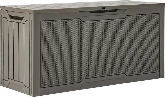 Main image of 80 Gallon Outdoor Storage Box Water Resistant Resin Deck Box Lockable Rattan Storage Container for Patio Garden Cushions Tools Equipment Taupe