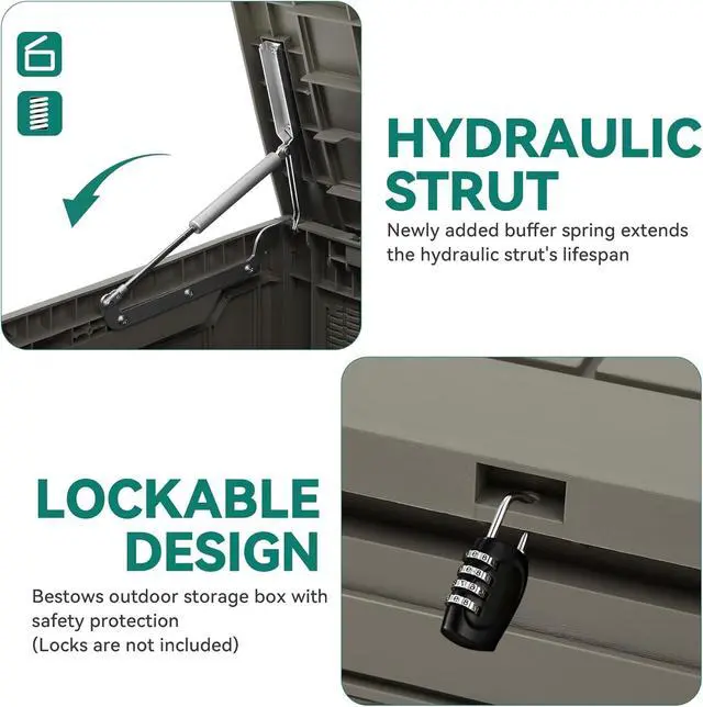 Alt view image 5 of 7 - 80 Gallon Outdoor Storage Box Water Resistant Resin Deck Box Lockable Rattan Storage Container for Patio Garden Cushions Tools Equipment Taupe