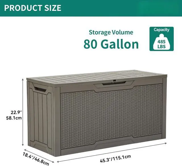 Alt view image 6 of 7 - 80 Gallon Outdoor Storage Box Water Resistant Resin Deck Box Lockable Rattan Storage Container for Patio Garden Cushions Tools Equipment Taupe