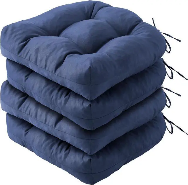 Main image of Set of 4 Waterproof Outdoor Chair Cushions, 19x19x5 Inch Tufted Patio Seat Pads with Fastening Ties, Soft High Density Foam Replacement Cushion for Garden Dining Wicker Chair, Navy