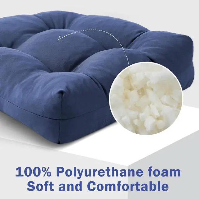 Alt view image 3 of 6 - Set of 4 Waterproof Outdoor Chair Cushions, 19x19x5 Inch Tufted Patio Seat Pads with Fastening Ties, Soft High Density Foam Replacement Cushion for Garden Dining Wicker Chair, Navy
