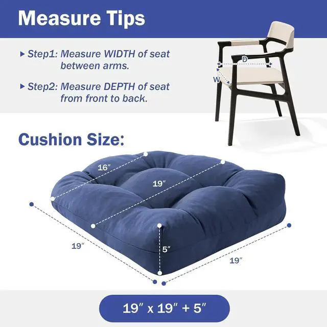 Alt view image 4 of 6 - Set of 4 Waterproof Outdoor Chair Cushions, 19x19x5 Inch Tufted Patio Seat Pads with Fastening Ties, Soft High Density Foam Replacement Cushion for Garden Dining Wicker Chair, Navy