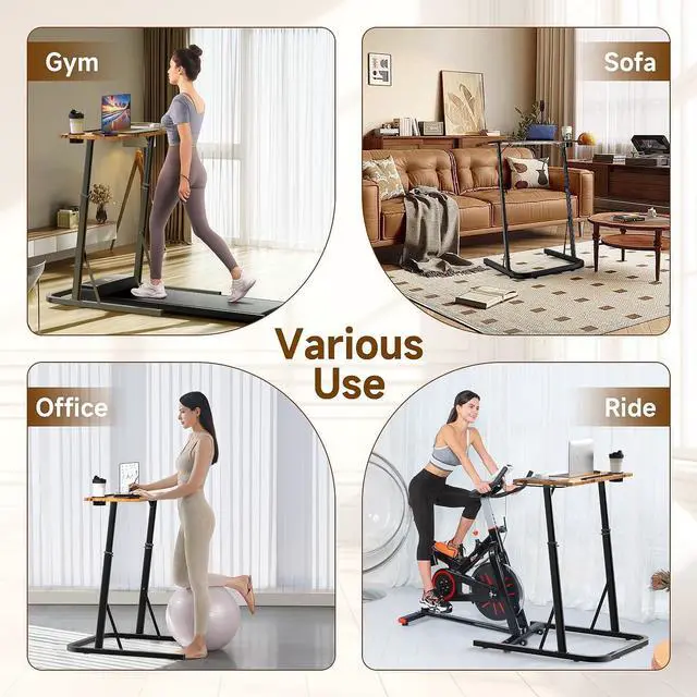 Alt view image 4 of 7 - Adjustable Height Standing Desk for Walking Pad and Stationary Bike, Multi Purpose Fitness Attachment Table for Indoor Treadmill Cycling Trainer Workstation
