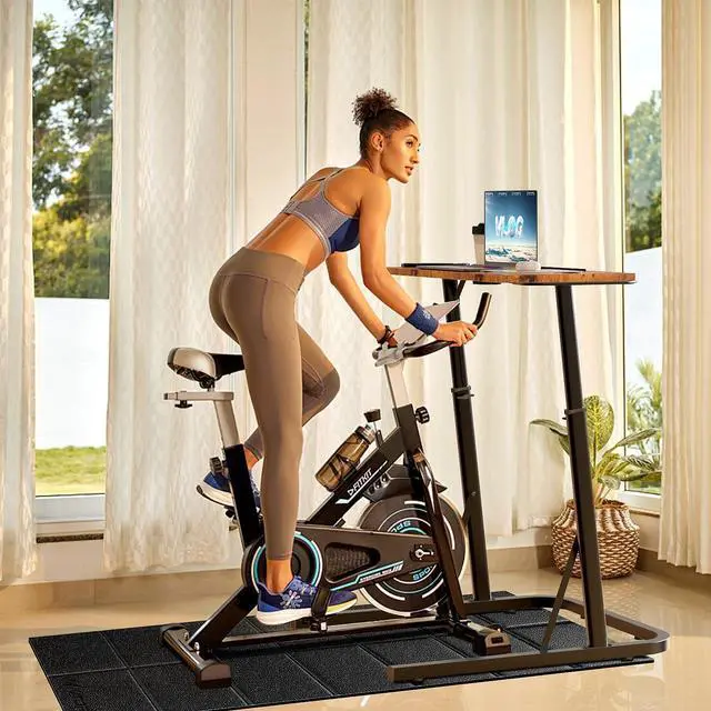 Alt view image 7 of 7 - Adjustable Height Standing Desk for Walking Pad and Stationary Bike, Multi Purpose Fitness Attachment Table for Indoor Treadmill Cycling Trainer Workstation
