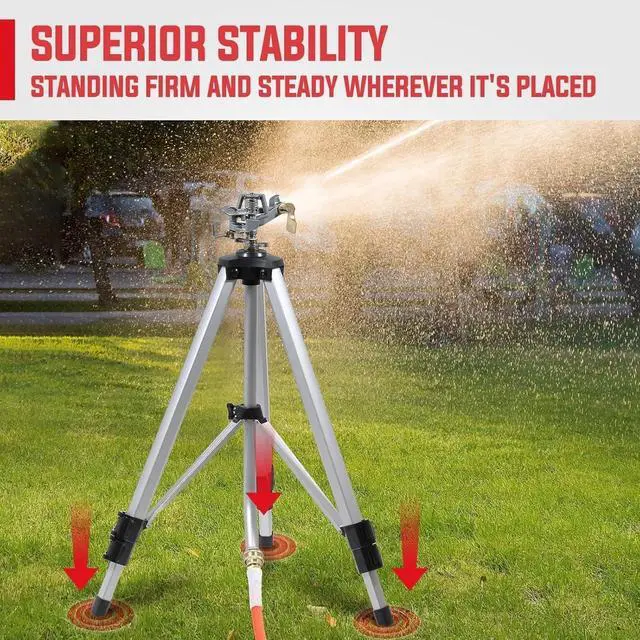 Alt view image 3 of 7 - Adjustable Tripod Impact Sprinkler, 360 Degree Large Coverage, Heavy Duty Zinc Head (36inch), 2Pcs, Sprays 20-90ft for Lawn Yard Grass