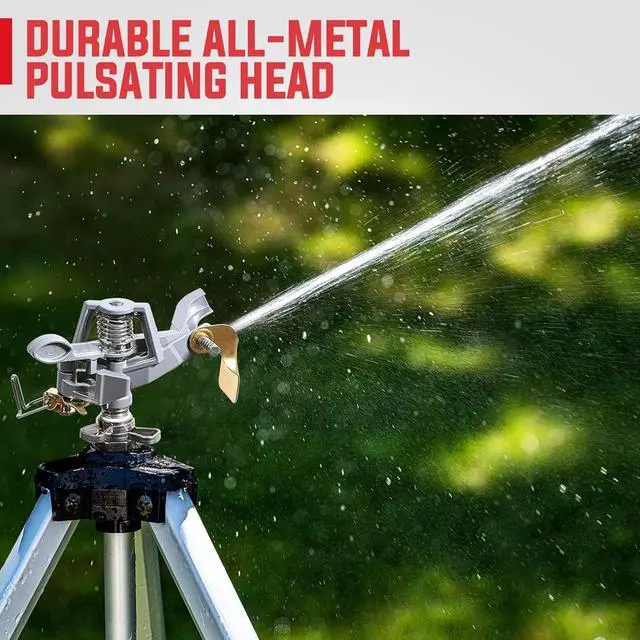 Alt view image 7 of 7 - Adjustable Tripod Impact Sprinkler, 360 Degree Large Coverage, Heavy Duty Zinc Head (36inch), 2Pcs, Sprays 20-90ft for Lawn Yard Grass