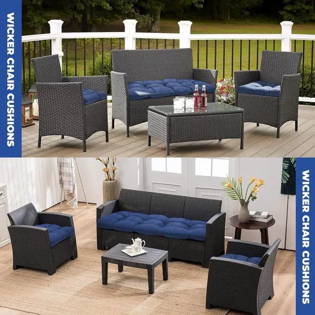 Alt view image 5 of 6 - Waterproof 3-Piece Wicker Chair Cushions Set, Outdoor Loveseat & 2 U-Shaped Patio Furniture Cushions, 4-Inch Thick, Blue