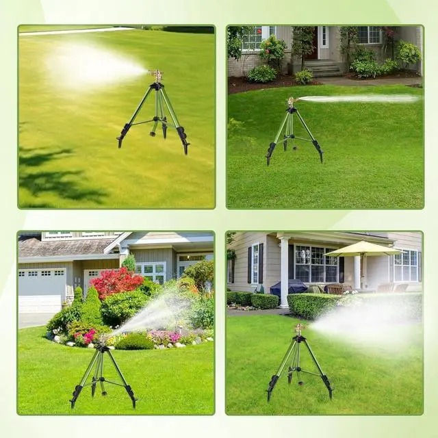 Alt view image 6 of 7 - Heavy Duty Brass Head Tripod Impact Sprinkler with Ground Plugs, 360 Degree Spray, 0-44ft Irrigation, Extension Legs, 2 Pack for Yard Garden Lawn