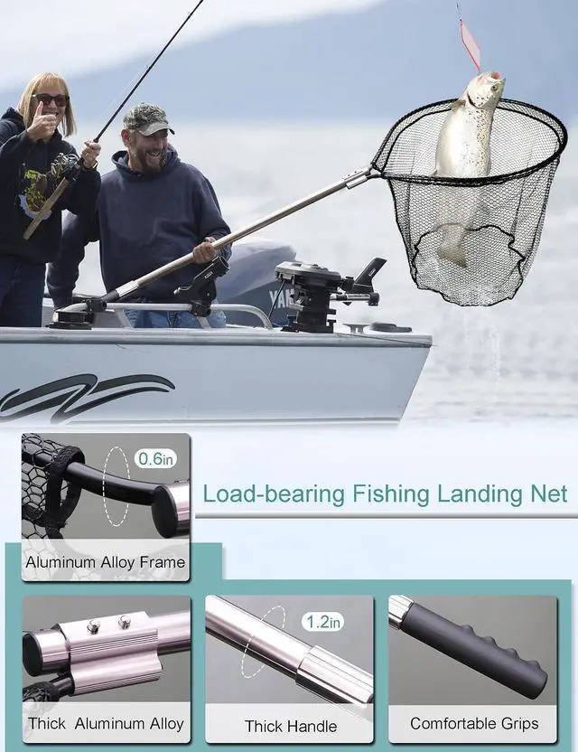Alt view image 4 of 6 - 70-94 Inch Telescopic Fishing Landing Net Heavy Duty Aluminum Alloy Handle Non-Snag Rubber Coated Mesh Portable Large Fishing Net for Freshwater Saltwater Boat Fishing