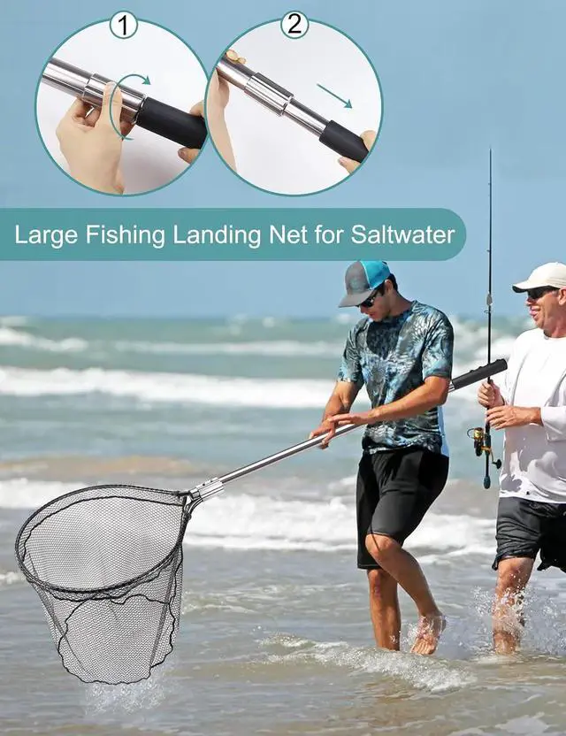 Alt view image 6 of 6 - 70-94 Inch Telescopic Fishing Landing Net Heavy Duty Aluminum Alloy Handle Non-Snag Rubber Coated Mesh Portable Large Fishing Net for Freshwater Saltwater Boat Fishing