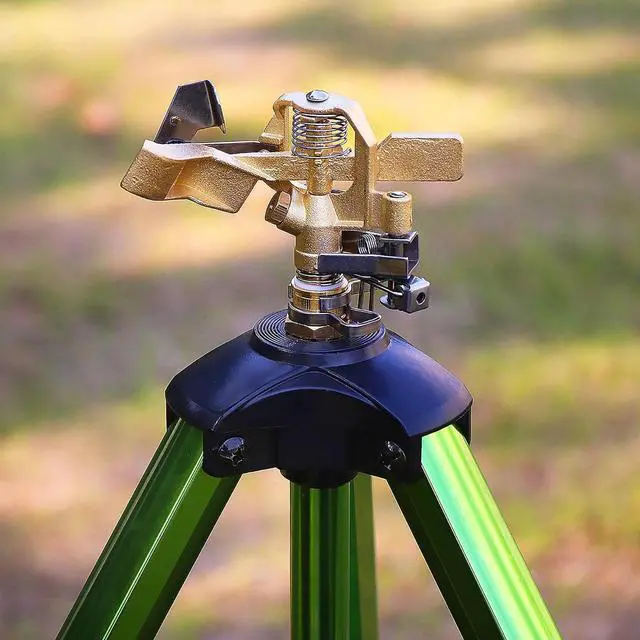 Alt view image 5 of 7 - 2 Pack 360 Degree Rotating Impact Sprinkler, Brass Nozzle Tripod Sprinkler with Ground Stakes, 3 Adjustable Heights, 40-86FT Spray Range, 3/4 Inch NH Hose Inlet for Outdoor Irrigation