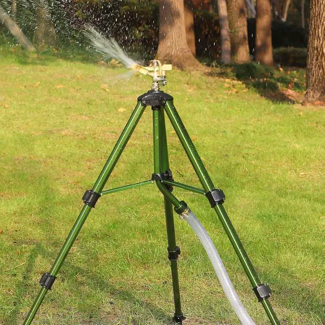 Alt view image 6 of 7 - 2 Pack 360 Degree Rotating Impact Sprinkler, Brass Nozzle Tripod Sprinkler with Ground Stakes, 3 Adjustable Heights, 40-86FT Spray Range, 3/4 Inch NH Hose Inlet for Outdoor Irrigation