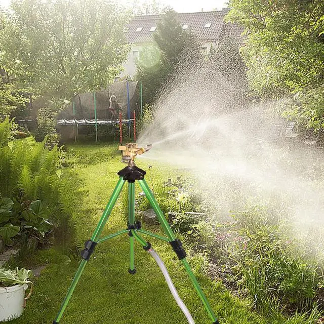 Alt view image 7 of 7 - 2 Pack 360 Degree Rotating Impact Sprinkler, Brass Nozzle Tripod Sprinkler with Ground Stakes, 3 Adjustable Heights, 40-86FT Spray Range, 3/4 Inch NH Hose Inlet for Outdoor Irrigation