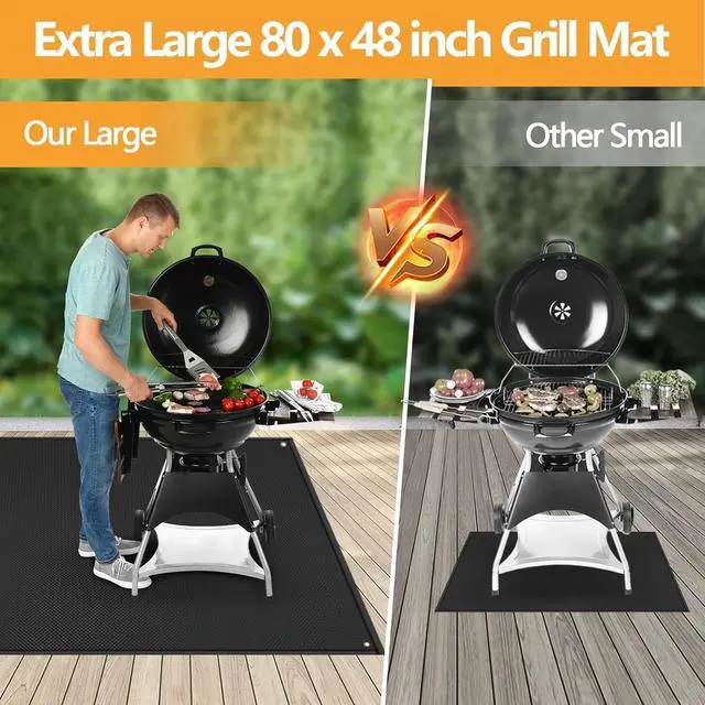Alt view image 2 of 7 - 80 x 48 Inch 1mm Large Grill Mat, 2000 Fireproof Heat Resistant BBQ Mat, Waterproof Oilproof Easy Clean Grilling Mat for Outdoor Deck Patio Pavers
