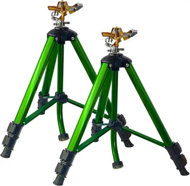 Main image of 2 Pack 360° Rotating Brass Impact Sprinkler, Adjustable 16-37in Metal Tripod Sprinkler, 20-35FT Spray Range, 80PSI Max Pressure, 3/4in Standard Hose Connector for Lawn Yard Garden Irrigation