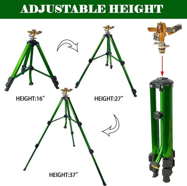 Alt view image 2 of 6 - 2 Pack 360° Rotating Brass Impact Sprinkler, Adjustable 16-37in Metal Tripod Sprinkler, 20-35FT Spray Range, 80PSI Max Pressure, 3/4in Standard Hose Connector for Lawn Yard Garden Irrigation