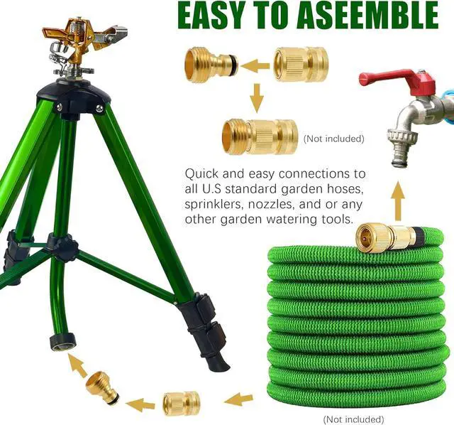 Alt view image 5 of 6 - 2 Pack 360° Rotating Brass Impact Sprinkler, Adjustable 16-37in Metal Tripod Sprinkler, 20-35FT Spray Range, 80PSI Max Pressure, 3/4in Standard Hose Connector for Lawn Yard Garden Irrigation