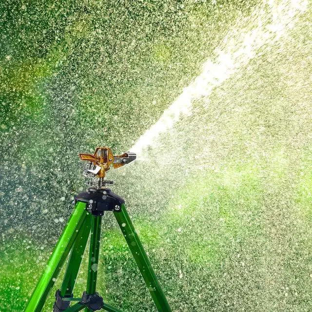 Alt view image 6 of 6 - 2 Pack 360° Rotating Brass Impact Sprinkler, Adjustable 16-37in Metal Tripod Sprinkler, 20-35FT Spray Range, 80PSI Max Pressure, 3/4in Standard Hose Connector for Lawn Yard Garden Irrigation