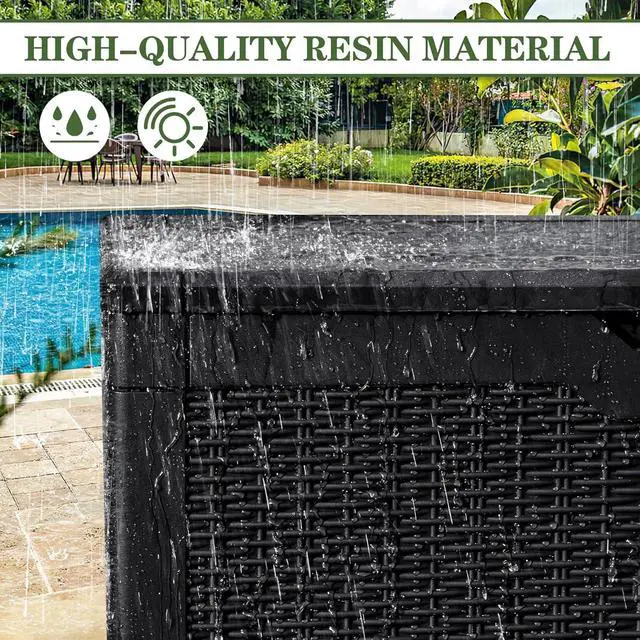 Alt view image 5 of 7 - 100 Gallon Resin Deck Box Large Outdoor Storage with Imitation Rattan Weave Texture Weatherproof UV Resistant Lockable for Patio Furniture Garden Tools Pool Supplies Dark Black