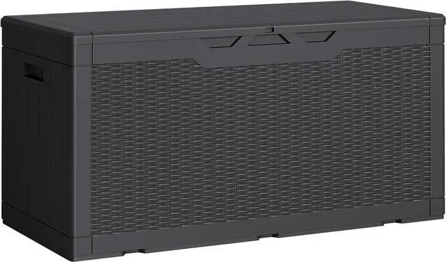 Main image of 100 Gallon Outdoor Storage Box with Lid Lockable Waterproof UV Resistant for Patio Furniture Garden Tools Pool Supplies Black
