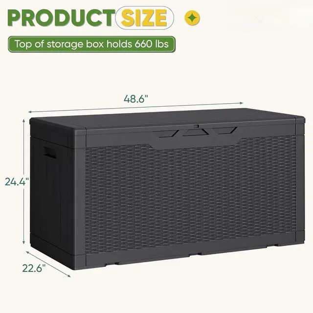 Alt view image 7 of 7 - 100 Gallon Outdoor Storage Box with Lid Lockable Waterproof UV Resistant for Patio Furniture Garden Tools Pool Supplies Black