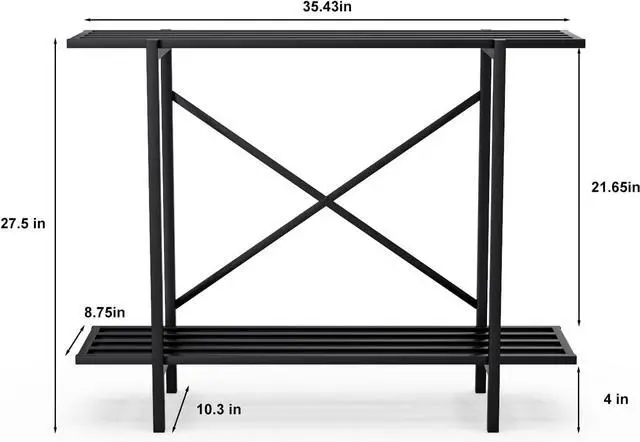 Alt view image 3 of 5 - 2 Tier Narrow Metal Plant Stand, Heavy Duty 440 LBS Capacity, Rustproof Window Height Planter Rack for Indoor Outdoor Use, L35.43 x W10.3 x H27.5 Inch