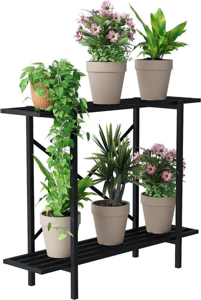 Main image of 2 Tier Narrow Metal Plant Stand, Heavy Duty 440 LBS Capacity, Rustproof Window Height Planter Rack for Indoor Outdoor Use, L35.43 x W10.3 x H27.5 Inch