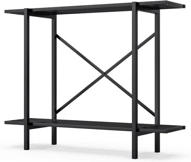 Alt view image 5 of 5 - 2 Tier Narrow Metal Plant Stand, Heavy Duty 440 LBS Capacity, Rustproof Window Height Planter Rack for Indoor Outdoor Use, L35.43 x W10.3 x H27.5 Inch