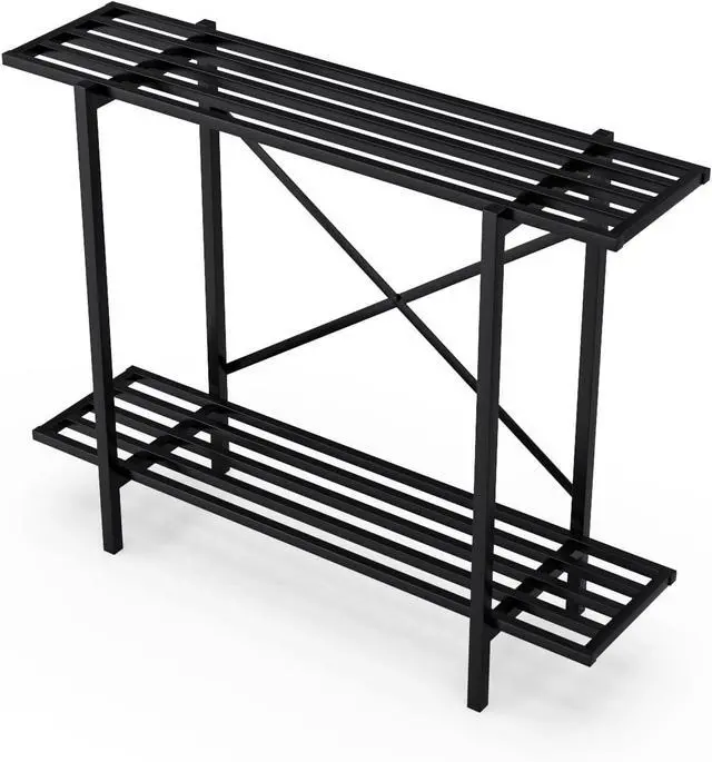 Alt view image 4 of 5 - 2 Tier Narrow Metal Plant Stand, Heavy Duty 440 LBS Capacity, Rustproof Window Height Planter Rack for Indoor Outdoor Use, L35.43 x W10.3 x H27.5 Inch