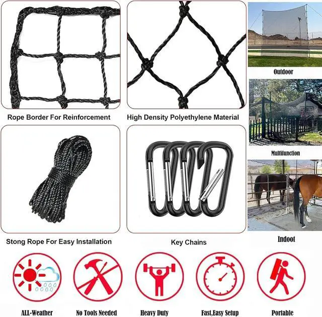 Alt view image 4 of 7 - Heavy Duty Twisted Knotted PE Baseball Softball Backstop Net, Multi-Purpose Sports Netting Barrier for Backyard Training