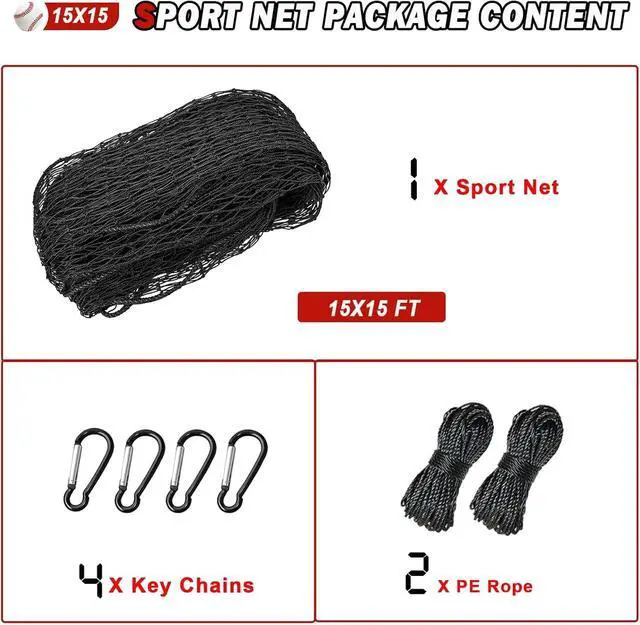 Alt view image 6 of 7 - Heavy Duty Twisted Knotted PE Baseball Softball Backstop Net, Multi-Purpose Sports Netting Barrier for Backyard Training