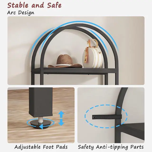 Alt view image 4 of 6 - 71.3 Inch Tall 4 Tier Arched Open Bookcase Black Particleboard Metal Frame Freestanding Industrial Display Storage Rack for Living Room Bedroom Office