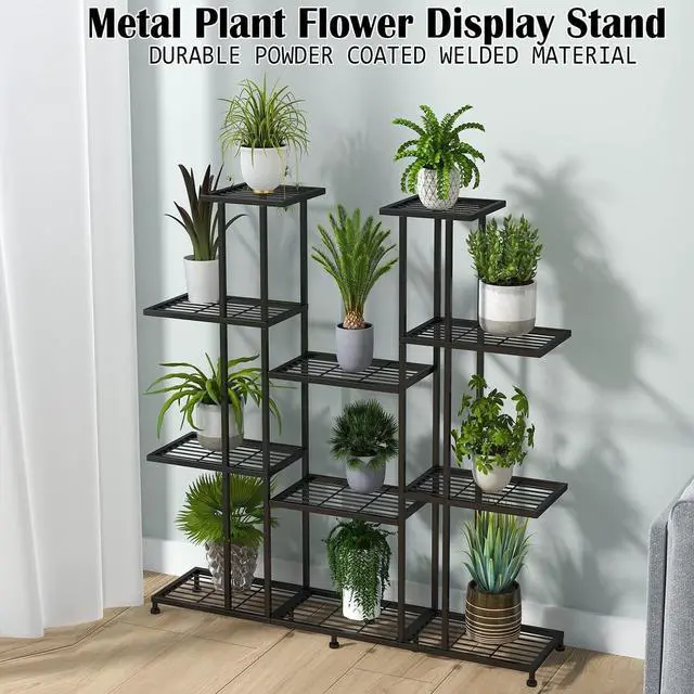 Alt view image 2 of 6 - 9 Tier Heavy Duty Metal Plant Stand, Large Multifunctional Rack for Tall Large Planters, Indoor Outdoor Use for Living Room Garden Balcony, Black