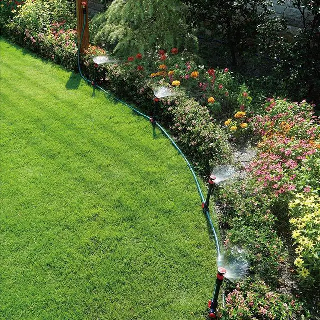 Alt view image 2 of 7 - Flexible DIY Garden Sprinkler System with Hose and Accessories, Multi-Adjustable Sprinkler Heads for Lawn Plant Watering, Covers Up to 1650 Sq. Ft