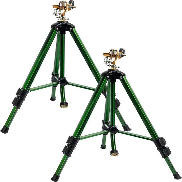 Main image of 2 Pack 0-360° Adjustable Impact Sprinkler, Brass Head Alloy Tripod Sprinkler, 16-27in Height, 20-35FT Range, 3/4in Hose Connector for Lawn Yard Garden Irrigation