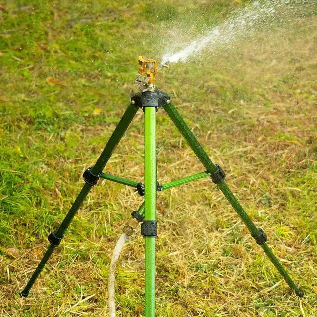 Alt view image 2 of 7 - 2 Pack 0-360° Adjustable Impact Sprinkler, Brass Head Alloy Tripod Sprinkler, 16-27in Height, 20-35FT Range, 3/4in Hose Connector for Lawn Yard Garden Irrigation