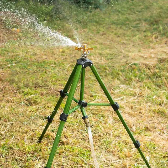 Alt view image 6 of 7 - 2 Pack 0-360° Adjustable Impact Sprinkler, Brass Head Alloy Tripod Sprinkler, 16-27in Height, 20-35FT Range, 3/4in Hose Connector for Lawn Yard Garden Irrigation