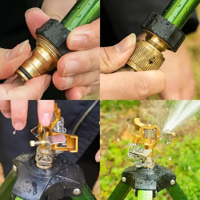 Alt view image 7 of 7 - 2 Pack 0-360° Adjustable Impact Sprinkler, Brass Head Alloy Tripod Sprinkler, 16-27in Height, 20-35FT Range, 3/4in Hose Connector for Lawn Yard Garden Irrigation