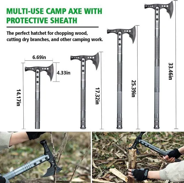 Alt view image 4 of 6 - Multifunctional Folding Tactical Shovel Axe Combo with Extension Handles Flashlight for Camping Hiking Cycling 19.3-40.9 Inches