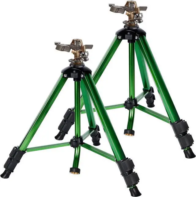 Main image of 2 Pack 360 Degree Rotating Impact Sprinkler, Alloy Metal Tripod Lawn Sprinkler, Adjustable Height Irrigation Sprinkler Head, 20-35FT Spray Range for Yard Garden Farm Irrigation