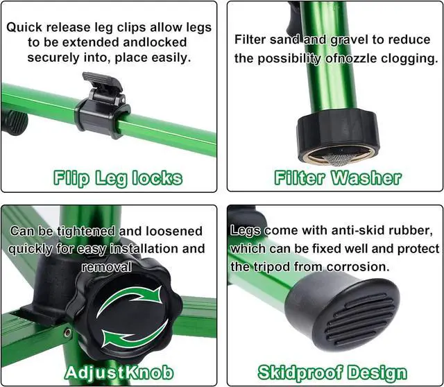 Alt view image 4 of 7 - 2 Pack 360 Degree Rotating Impact Sprinkler, Alloy Metal Tripod Lawn Sprinkler, Adjustable Height Irrigation Sprinkler Head, 20-35FT Spray Range for Yard Garden Farm Irrigation