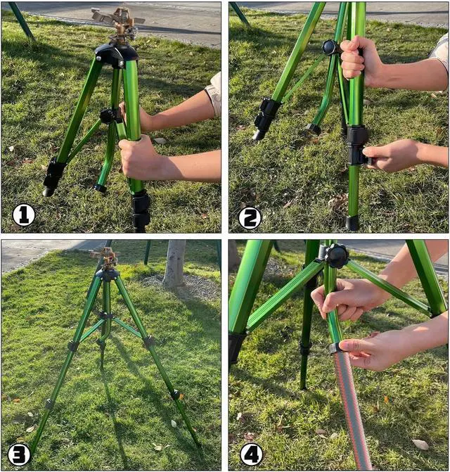 Alt view image 5 of 7 - 2 Pack 360 Degree Rotating Impact Sprinkler, Alloy Metal Tripod Lawn Sprinkler, Adjustable Height Irrigation Sprinkler Head, 20-35FT Spray Range for Yard Garden Farm Irrigation