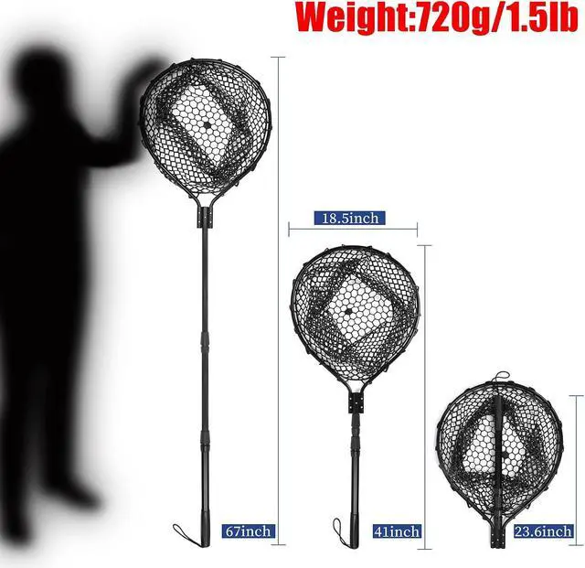 Alt view image 2 of 4 - Collapsible Aluminum Fishing Landing Net 67 Inch Extended Length Folding Handle Deep Tangle-Free Rubber Mesh Portable Fish Net for Freshwater Saltwater Kayak Boat Fishing