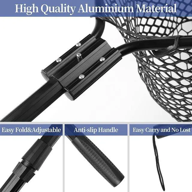 Alt view image 3 of 4 - Collapsible Aluminum Fishing Landing Net 67 Inch Extended Length Folding Handle Deep Tangle-Free Rubber Mesh Portable Fish Net for Freshwater Saltwater Kayak Boat Fishing