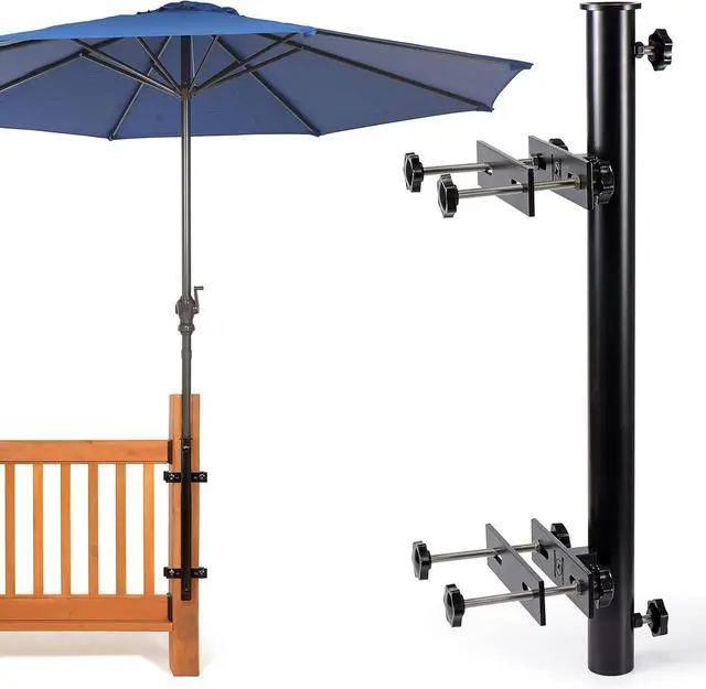 Main image of Heavy Duty 304 Stainless Steel Patio Umbrella Bracket, Outdoor Deck Railing Umbrella Holder, Fit Max 1.9 Inch OD Umbrella Post, Black