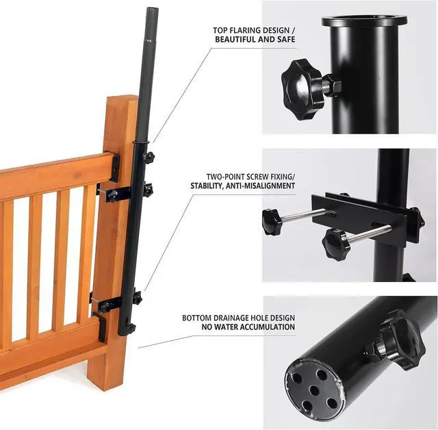 Alt view image 4 of 6 - Heavy Duty 304 Stainless Steel Patio Umbrella Bracket, Outdoor Deck Railing Umbrella Holder, Fit Max 1.9 Inch OD Umbrella Post, Black