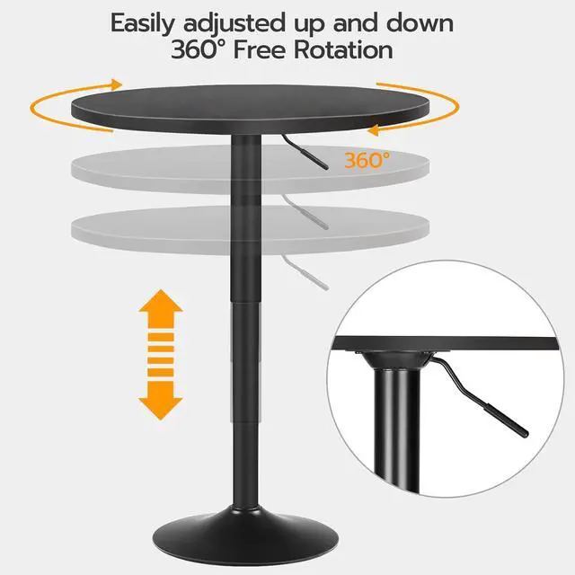 Alt view image 5 of 7 - Height Adjustable Round Bar Table, 27 to 35.4 Inch Modern Pub Cocktail Table with Solid Wide Base, Smooth Surface Anti-collision Edge Leisure Dining Table Easy Assembly for Small Indoor Space, Black