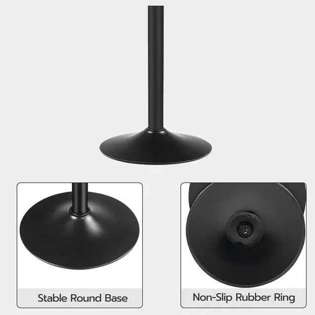 Alt view image 6 of 7 - Height Adjustable Round Bar Table, 27 to 35.4 Inch Modern Pub Cocktail Table with Solid Wide Base, Smooth Surface Anti-collision Edge Leisure Dining Table Easy Assembly for Small Indoor Space, Black