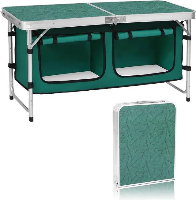 Main image of Adjustable Leg Folding Aluminum Camping Table, Lightweight Portable Foldable Utility Table with Storage Canvas for Outdoor Picnic BBQ Party Beach Backyard Travel Use